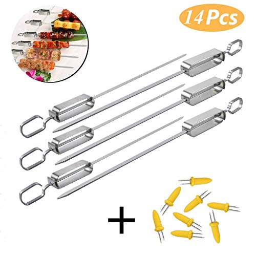KUOZEN kebab skewers barbecue fork bbq sticks metal corn on the cob skewers kebab skewers stainless steel wooden skewers bamboo skewers