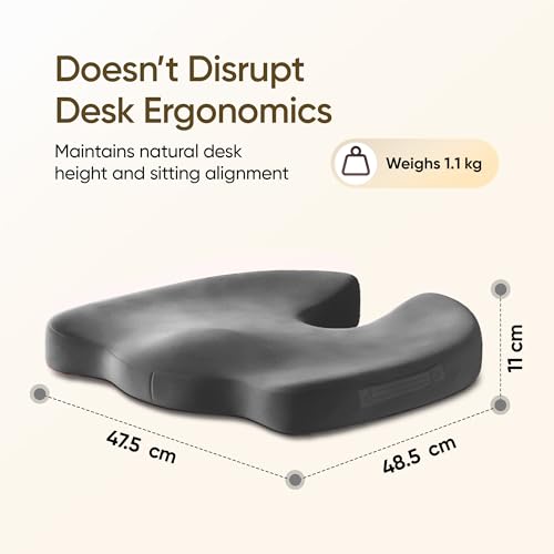 Image of Frido Slim Coccyx Seat Cushion | Orthopaedic Sitting Cushion for Tailbone & Sciatica Relief | Slim Office Chair Support for Long Sitting Hours, Driving & Daily Comfort | Anti-Slip Bottom | Grey