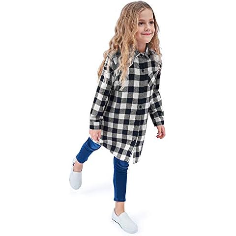 OCHENTA Girls' Long Sleeve Flannel Shirt Dress Cover