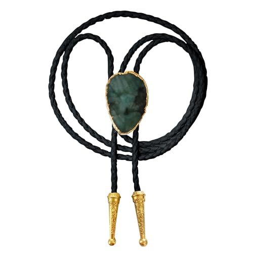 Image of Daisy Del Sol Gemstone Bolo Tie Braided Vegan Faux Leather Natural Stone Gold Handmade Necklace Adjustable Boho Western Jewelry