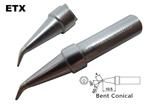 Image of ETX Bent Conical Round All-round 0.2mm for WESD50 WES50 WESD51 WES51 PES50 LR20 PES51 LR21 WE1010NA (WE1010EU) WE1010 ACE Brand Solder Iron Handle Tips Great for Drag Soldering (20)
