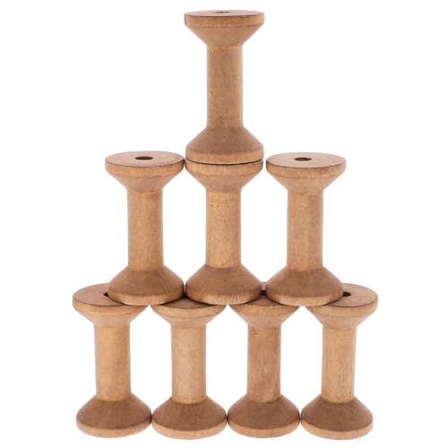 SHINEOFI 8 Carretes de Madera Vacíos para Costura Centro Perforado, Bobinas para Hilo y Cinta Elástica, Color Caqui, Ideales para Bordado y Máquinas de Coser