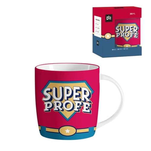 BLUECHOLON Caneca super professor de cerâmica, 350 ml, com caixa de presente, vermelho e azul, para professores e professores