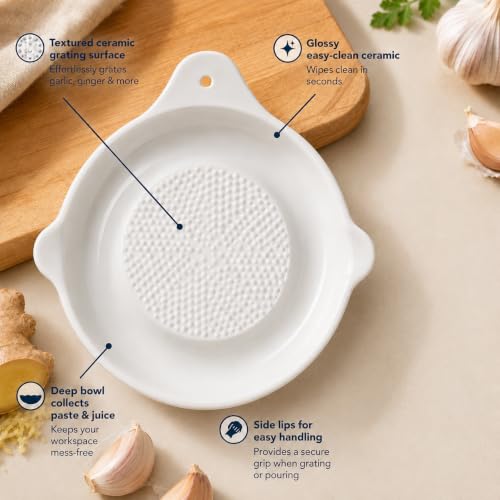 Image of Ceramic Handheld Ginger Garlic Grater Mini Mortar Spice Tool Kitchen Zester Citrus Fruit Grating Plate Nonstick Small Size Easy Clean Home Cooking Accessory (Big Size 16cm)