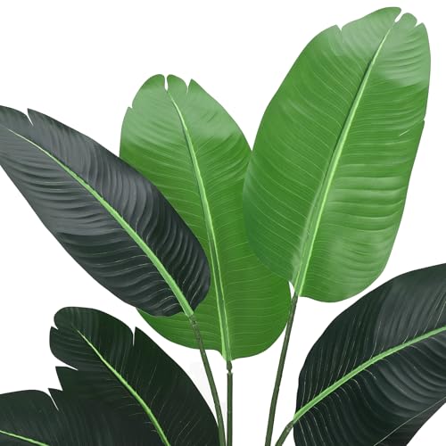GarveeHome Artificial Bird of Paradise Plant 4FT (48 in) Fake Palm Tree for Indoor Outdoor Modern Decor Faux Plants for Home Office Perfect Housewarming Gift with 8 Trunks Faux Leaves 1 Pack