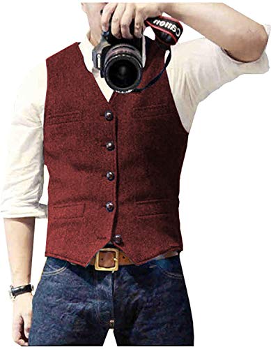 Image of Ceehuteey Mens Suit Vest Waistcoat Tweed Retro V Neck Wool Herringbone for Prom
