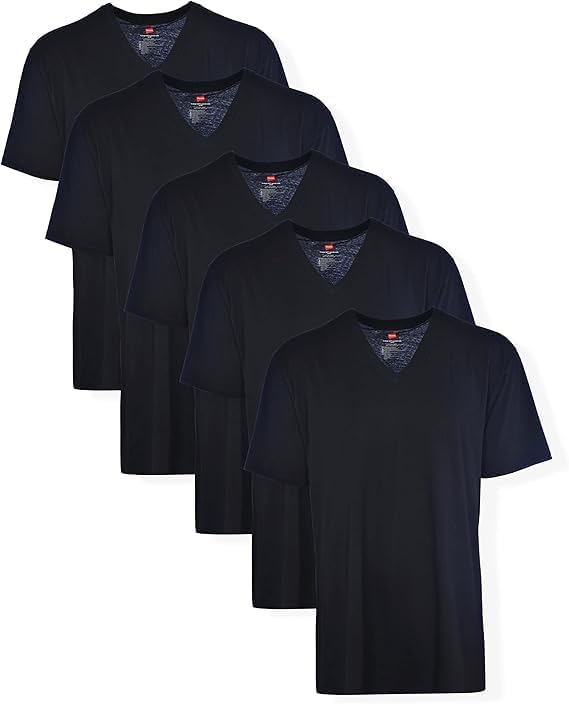 Hanes Men’s Tall 100% Cotton V-Neck Undershirts, Tagless, Ultra Comfort, 6X-Large Tall, Black - 5 Pack