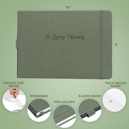 Image of Skyline Funeral Guest Book, Sign In Name & Address, Hardcover Cypress | 10 inchx7 inch, Elegant sign-in guestbook for memorial service & celebration of life with large signature space, Memory book