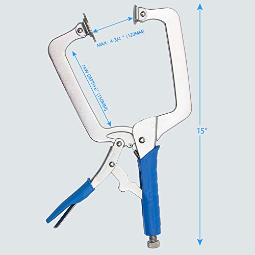 DRAGONITE Heavy Duty C Clamp, Vise Grip Locking Pliers With Swivel Pads, 15 Inch Face Clamp for Woodworking, Welding and Pocket Hole Joinery, 2 Piece - Thumbnail 3