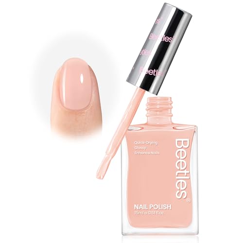 Image of Beetles Nail Polish Bubble Bliss, 2 in 1 Nail Strengthener Polish | Growth Nail Ridge Filler Base Coat Nail for Damaged Thin Nails Natural Nails Bubbly Bliss Nude Pink 15ML