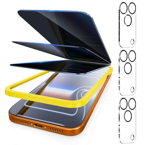 Fotbor [3+3 Pack Privacy Screen Protector for iPhone 17 Pro Max 26 Anti-Spy & Blue Light Filter Tempered Glass with 3 Camera Lens Protectors 3X Reinforced Easy Alignment