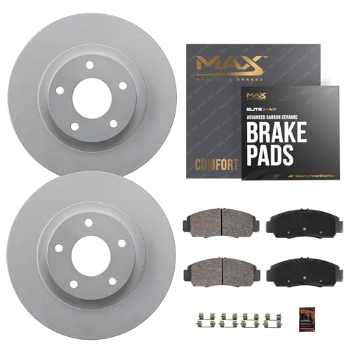 Image of Max Advanced Brakes Front Brake Kit Compatible With 2012 2013 2014 2015 2016 2017Kia Rio w /11.02 inch Front Rotors Replacement Geomet Coated OE Disc Brake Rotors and Ceramic Brake Pads
