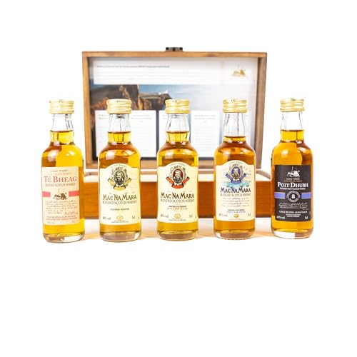 The Wine Guys Pràban na Linne Whisky Probier- und Geschenkset, 5 x 50 ml in hochwertiger Holzkiste...
