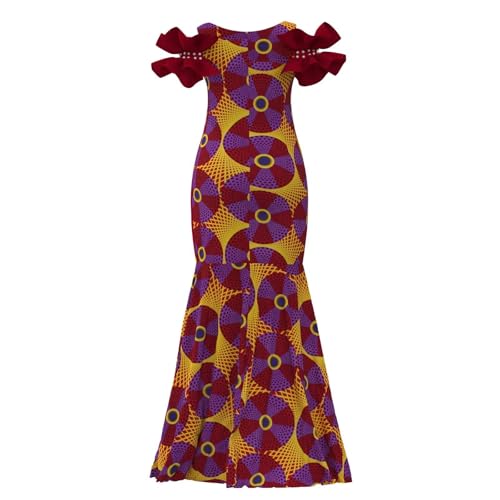 Image of iooiooi Womens Elegant Ankara Maxi Mermaid Dress Lace Decorated African Gowns