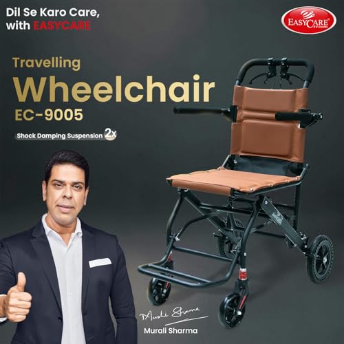 Image of EASYCARE - Portable, Metal, with Attendant Break, feature Safety Belt, Back Pocket and Carry Bag, Easy for Mobility Travelling Wheelchair (Without Handle)