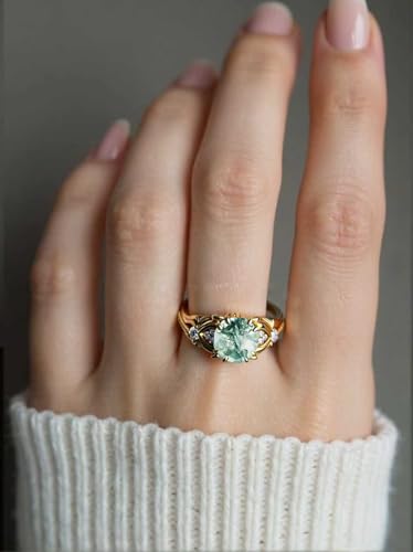 Image of Gemstone Vintage Rings for Women s925 Sterling Silver Round Cut 1.0 Carat Gemstone with Moissanite Promise Engagement Anniversary Ring for Her