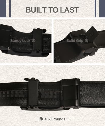 Ratchet Belts for Men Black Leather 1.38" Adjustable Mens Belt for Jeans Pants Dress Casual Work Golf, Cut To Fit4