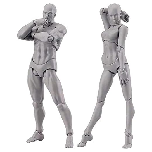 HDYS Body Doll, Artistas Maniquí Blockhead Articulado Maniquí Dibujo Figuras Conjunto Masculino + Femenino (Gris)