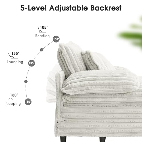 Image of WESTSETLUX 54.8 inch W Oversized Chaise Lounge Chair Indoor with 5-Position Adjustable Backrest, Plush Sleeper Sofa Bed with Pillows, Upholstered Cloud Couch Chair for Living Room, Study Room, Silver Grey