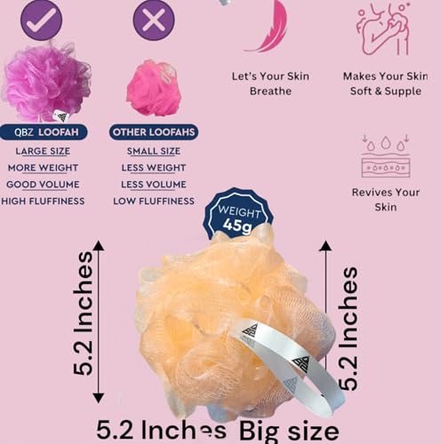 Image of QBZ Large Bath Loofah Sponge Scrubber Exfoliator for High Lather Cleansing (YELLOW, 1 Count (Loofah Pauch& Loofah))
