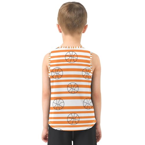 J JOYSAY Basketball Stripes Orange Boys Tank Top Sleeveless Muscle Shirts Quick Dry Active Sport Workout Kids T-Shirts 3-15T3