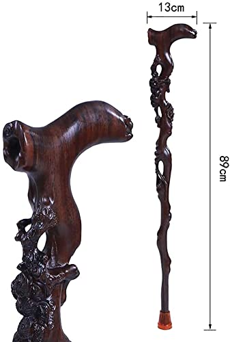 Canne de marche en bois d'ébène noir sculpté chic pour aîné - 2