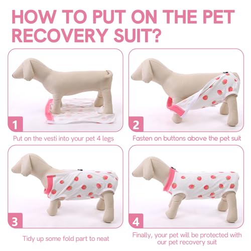 Image of SAWMONG Recovery Suit for Dogs Female Male Zipper, Pink Strawberry Dog Onesie Body Suit After Surgery Spay Neuter, Cotton Breathable Dog Surgical Suit Pet, Substitute Dog E-Collar Cone, XS