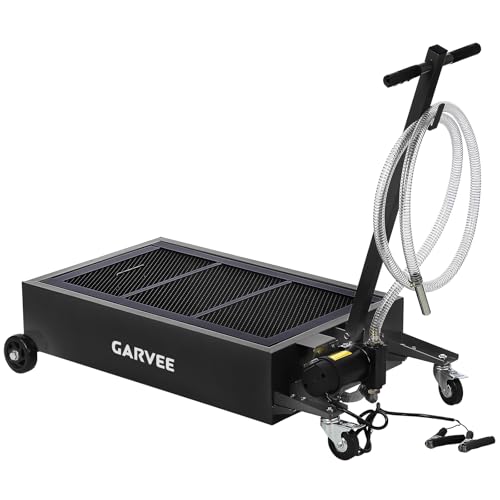Image of Garvee 20 Gallon Oil Drain Pan Oil Drain Tank with 12V Electric Pump, 76L Low Profile Oil Drain Pan, Oil Change Pan with T Foldable Hand and Wheels, 8FT Hose Oil Drain Cart (Electric Pump-12V-Black)