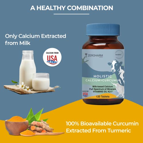 Zeroharm Holistic Calcium And Curcumin - Improves Joint Health, Strengthens Bones & Muscles - Boosts Immunity & Heart Health | 120 Veg Tablets - 700Mg #TOP7