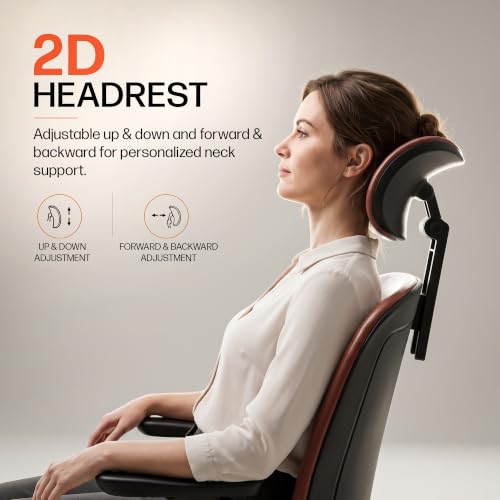 Image of DROGO Pluto Ergonomic Office Chair for Work from Home with 135 Recline | Premium Leatherette Cushion | 2D Headrest, Adjustable Armrests, Computer Chair with 3-Point Recline Lock,1-Year Warranty(Tan)
