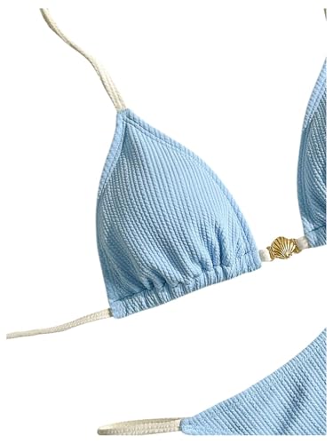 SOLY HUX Women's Halter Triangle Bikini Set Contrast Binding Thong Bathing Suit Two Piece Swimsuit3