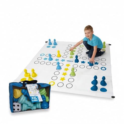 alldoro 60060 XXL Ludo 150 x 150 cm, riesiges Familien-Brettspiel mit 16 großen Spielfiguren & Würfel, für Garten, Indoor & Outdoor