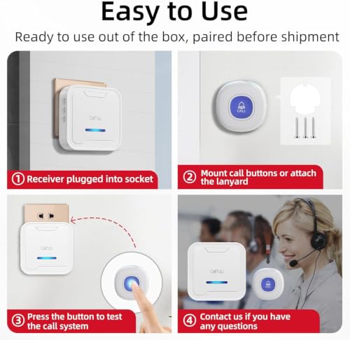 Image of CallToU Wireless Caregiver Pager System, 500+ ft Range, Plug-in Receiver & Waterproof Call Button, Nurse Alert Emergency Call Button for Elderly, Home & Patient Care, Expandable Assist Call System
