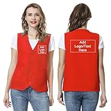 TopTie Custom Work Vest Personalized Volunteer Activity Supermarket Uniform Unisex Vest-Red-XL