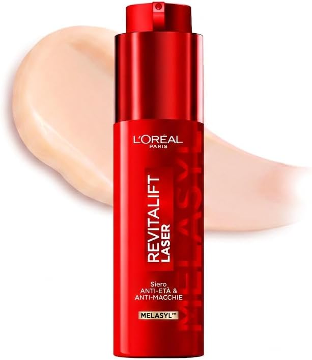 L'Oréal Paris Siero in Crema Anti Età Tripla Azione su Rughe, Macchie e Luminosità, Con Vitamina C, Niacinamide e Melasyl, Revitalift Laser Melasyl, 50ml