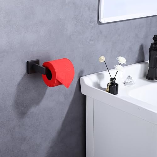 Image of LANC Black Toilet Paper Holder, Bathroom Toilet Paper Roll Holder Wall Mounted for Bathroom Kitchen, Modern Matte Black TP Holder Dispenser Hangers Square Stainless Steel, A8807MB