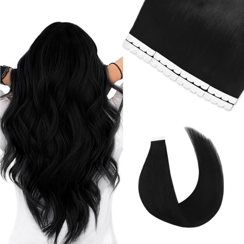 Vlasy Tape in Hair Extensions Human Hair 16 Inch Black Invisible Straight Seamless Skin Weft Mini Tape Extensions Real Human Hair 1# 8 Pcs