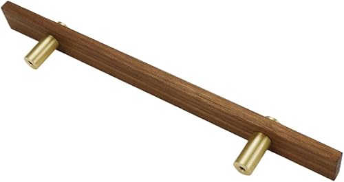 Miniatura 4 de Tiradores de cajón de latón de nogal para armario de cocina, manijas de 6.3 pulgadas6.299 in, distancia de agujero con tornillos, 2 unidades