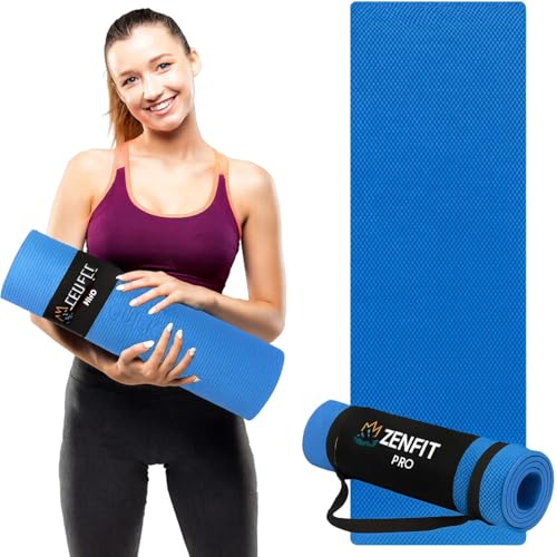 Image of Yoga Mat for Women and Men 4mm with Carry Strap EVA Material Extra Thick Exercise Mat for Workout Yoga Fitness Pilates and Meditation, Anti Tear Anti Slip For Home & Gym Use (Blue)