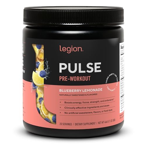Image of LEGION Pulse Pre Workout - All Natural Nitric Oxide Preworkout Drink to Boost Energy, Creatine Free, Naturally Sweetened, Beta Alanine, Citrulline, Alpha GPC (Blueberry Lemonade)