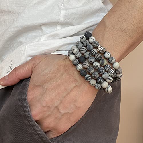 108 Bead Picasso Jasper 8mm Mala Beads- Yoga Meditation Bracelet Necklace - Healing Stone Grey - Image 3