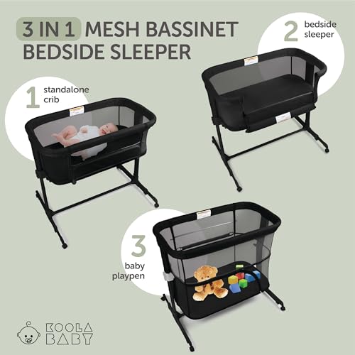 Image of KoolerThings 3 in 1 Baby Bassinet, Bedside Sleeper, & Playpen, Easy Folding Portable Crib (Black)- KoolaBaby (Mesh Bassinet)