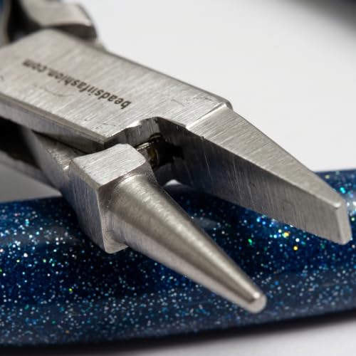 Image of Beadsnfashion Steel Jewellery Making Flat Round Plier (5.5 Inch) - Professional Stainless Steel Jewellery Making Tool with Blue Grips Handle for Forming Curves and Loops and Detailed Craft Work