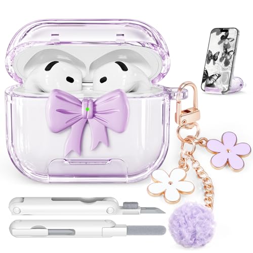 Polislime AirPods 4�p�P�[�X�J�o�[ ���S���b�N&�d�b�X�^���h�t�� AirPods4����P�[�X�J�o�[ �����p �K�[���[�A�N���A�s���N�{�E�o�^�t���CiPod 4�P�[�X �L�[�`�F�[���t���A�p�[�v��