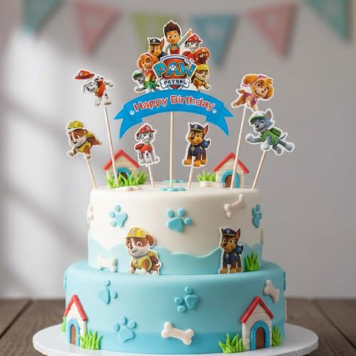 Image of Wanna Party Paw Theme Happy Birthday Cake Topper Set | Kids Cartoon Cake Decoration for Boys Birthday Decoration Items (Pack of 3)