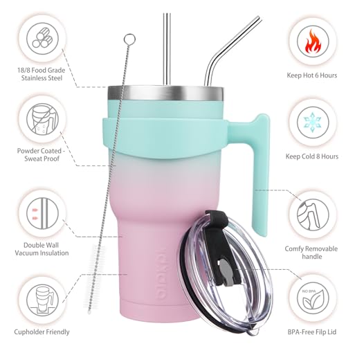Image of BJPKPK 30 oz Tumbler with Handle & Straw, Insulated Stainless Steel Mug