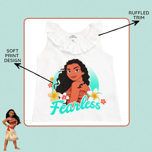 Disney Moana Big Girls' Glitter Ruffle Sleeveless Tee and French Terry Shorts Outfit Teal White 10-12 - image 6