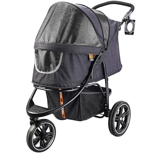 MY DUQUE COOPER - Hundewagen & Haustier Buggy bis 32 kg mit Ablagekorb für Einkäufe, einfach faltbar, 3-Fach höhenverstellbar, Soft Touch Griffe, reflektierend und im modernes Design - Schwarz