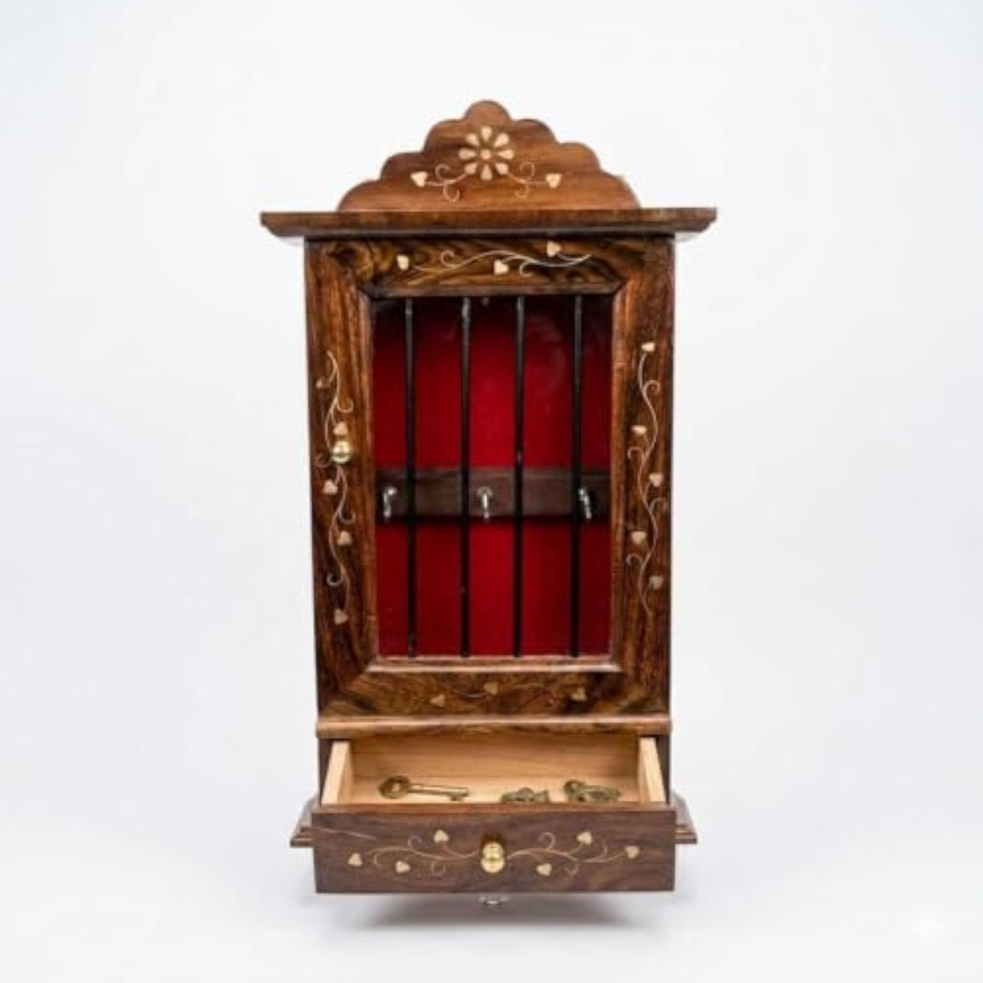 Handcrafted Sheesham Wood Key Holder Cabinet with Drawer