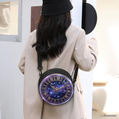 Image of Women Novelty Round Clock Shape Zippered Clock Purses for Women Tote Handbag Shoulder Bag, Gift for Mom Girlfriend